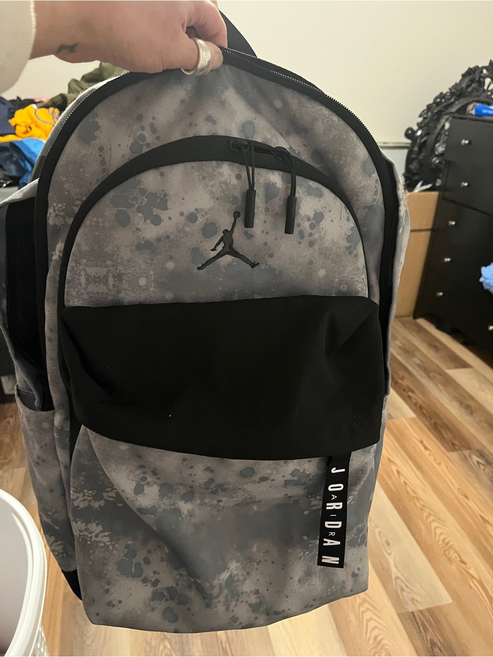 Jordan Gray Speckle Backpack with Black Front Pocket